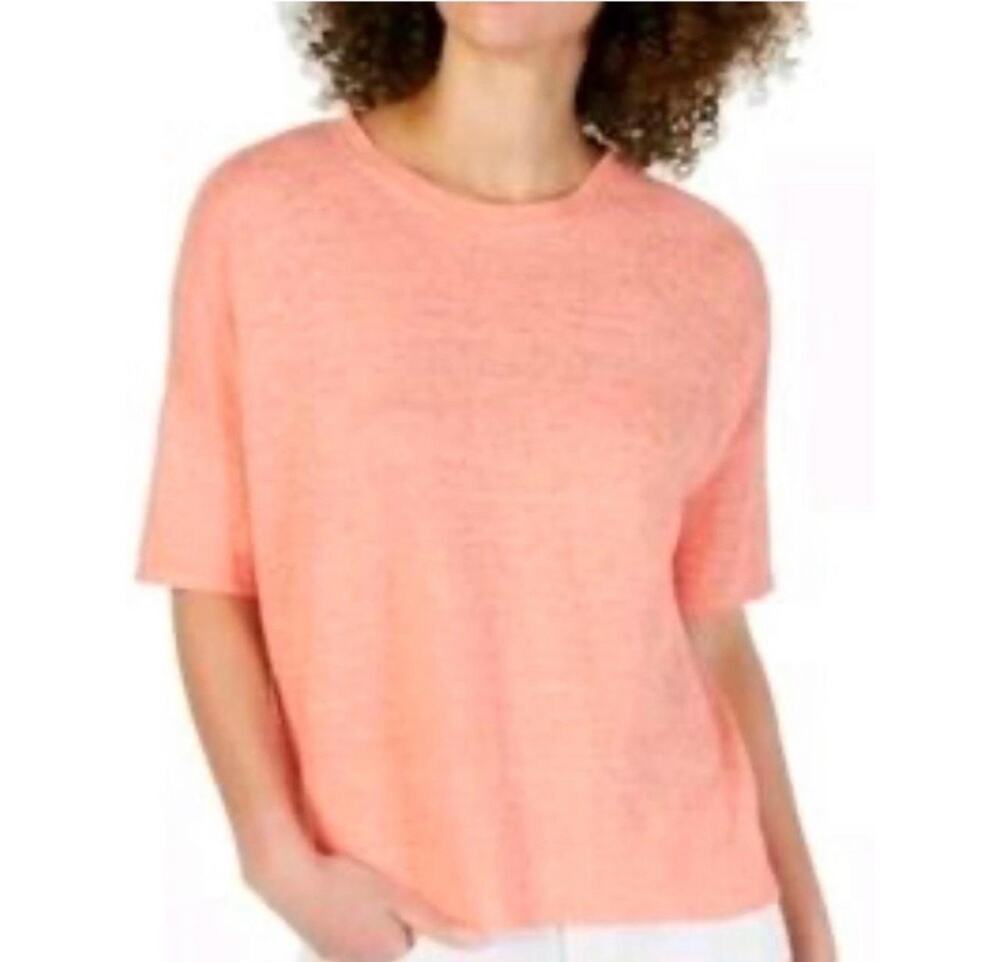 Eileen Fisher Peach Round Neck Organic Linen Melange Tunic, Medium